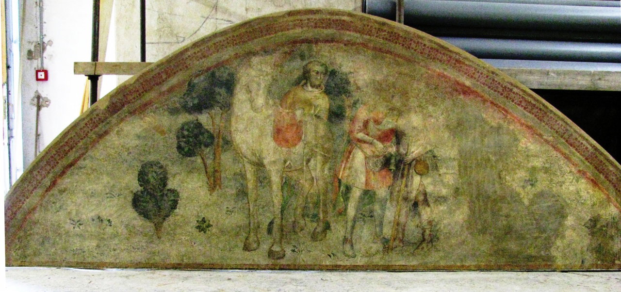 San Francesco abbraccia un lebbroso (lunetta) by Nelli Pietro (attribuito) (sec.